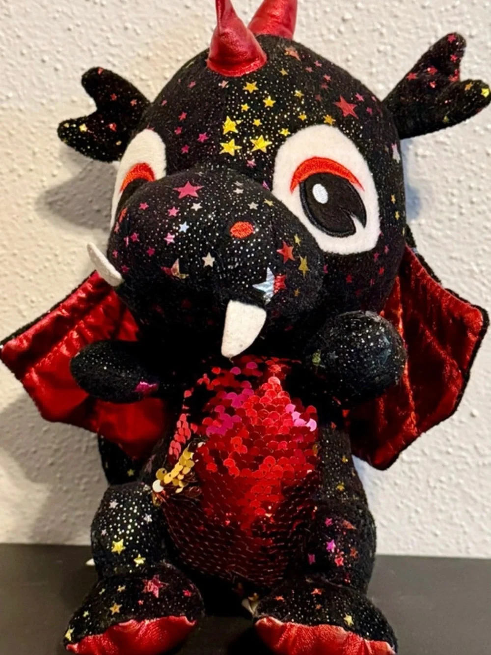 Black Starry Dragon Plush with Red Sequin Belly - Brand